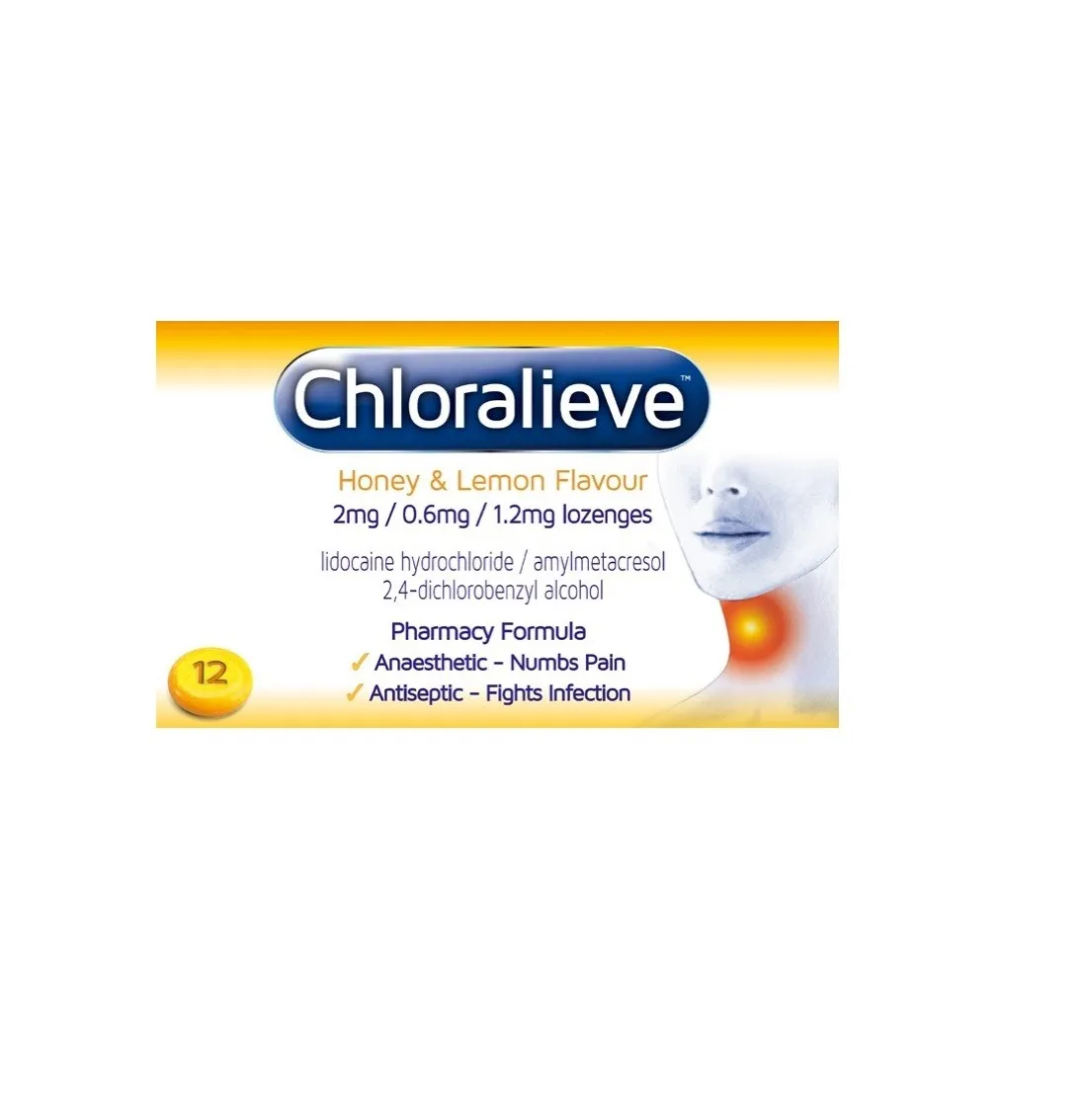 Chloralieve Sore Throat Honey &amp; Lemon Flavour - 24 Lozenges