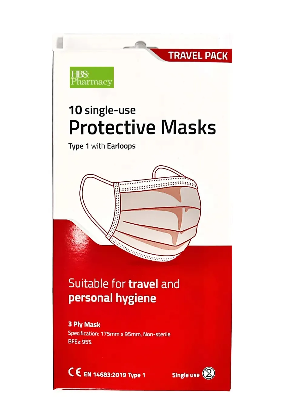HBS Travel Pack - 3 ply Protective Face Masks, Pack of 10