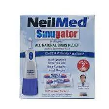 NeilMed Sinugator Cordless Pulsating Nasal Wash - 1 Sinugator + 30 Premixed Sachets
