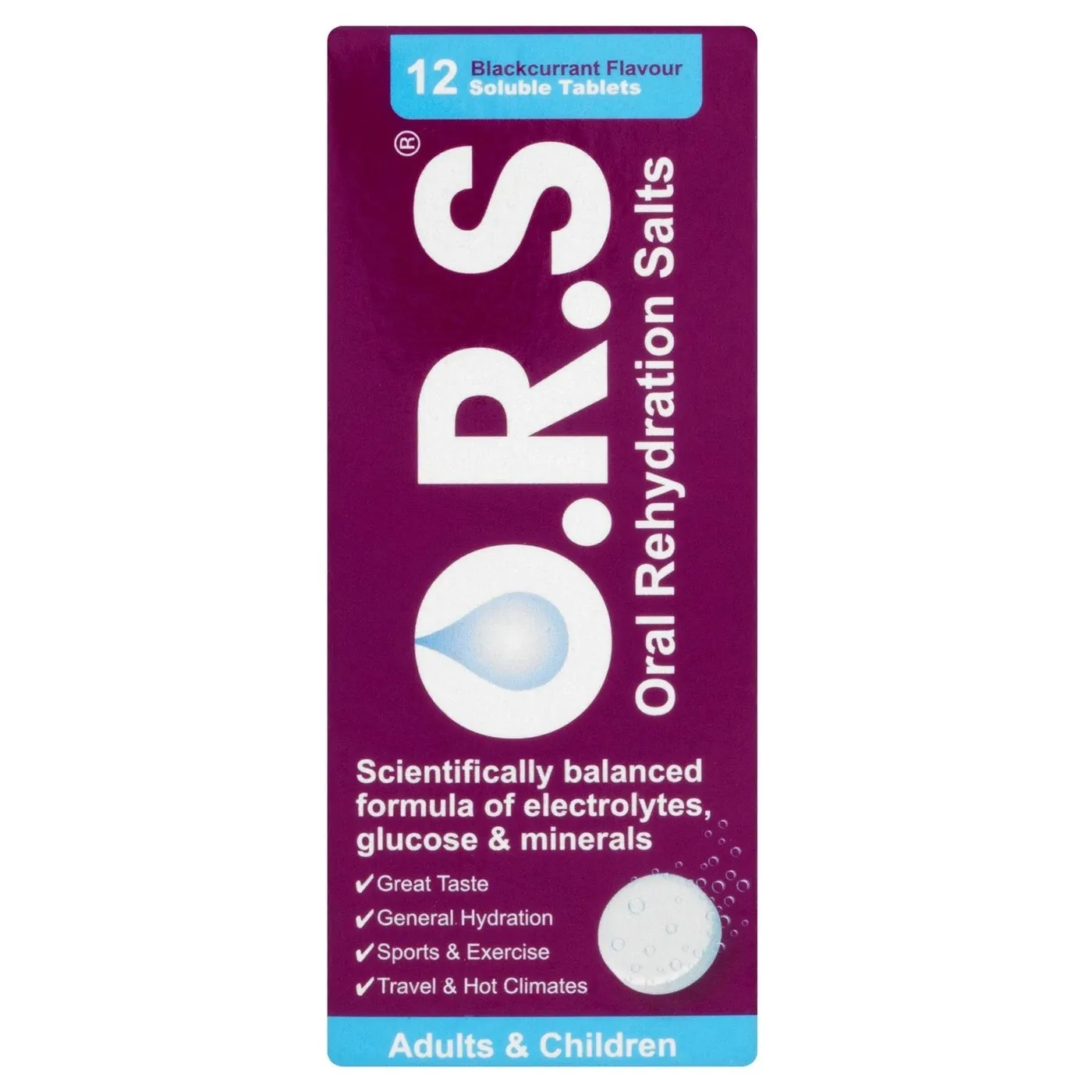 O.R.S Adults &amp; Children Blackcurrant Flavour - 12 Soluble Tablets