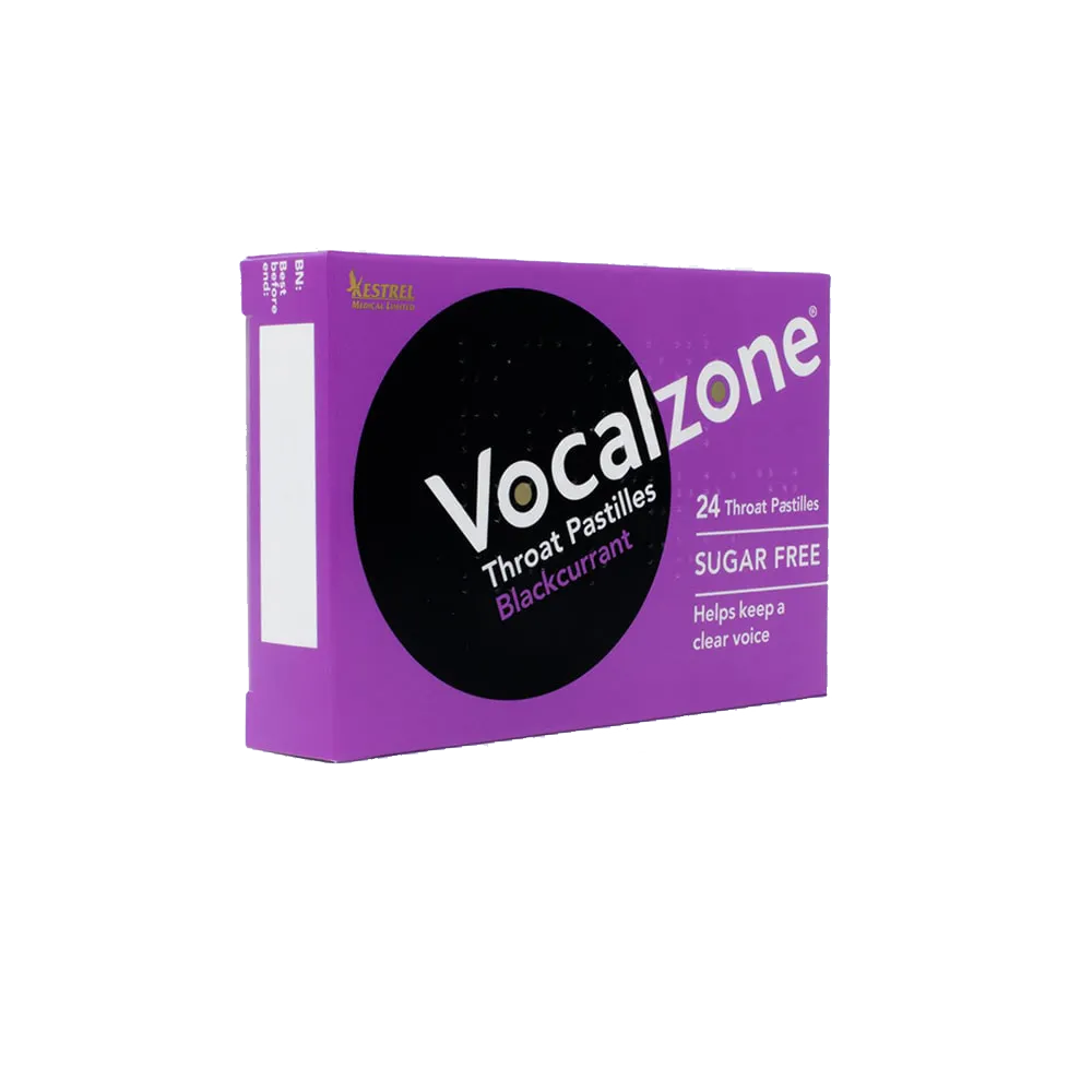 Vocalzone Blackcurrant Sugar Free - Sore Throat Relief Pastilles - 24 Pastilles