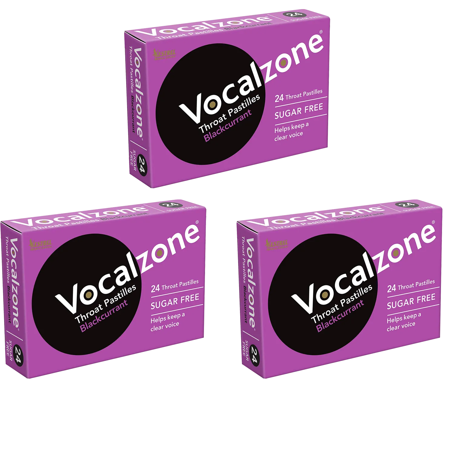 Vocalzone Blackcurrant Sugar Free - Sore Throat Relief Pastilles - Pack of 3