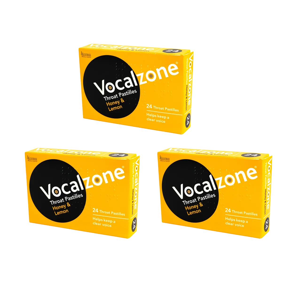 Vocalzone Honey &amp; Lemon - Sore Throat Relief Pastilles - Pack of 3