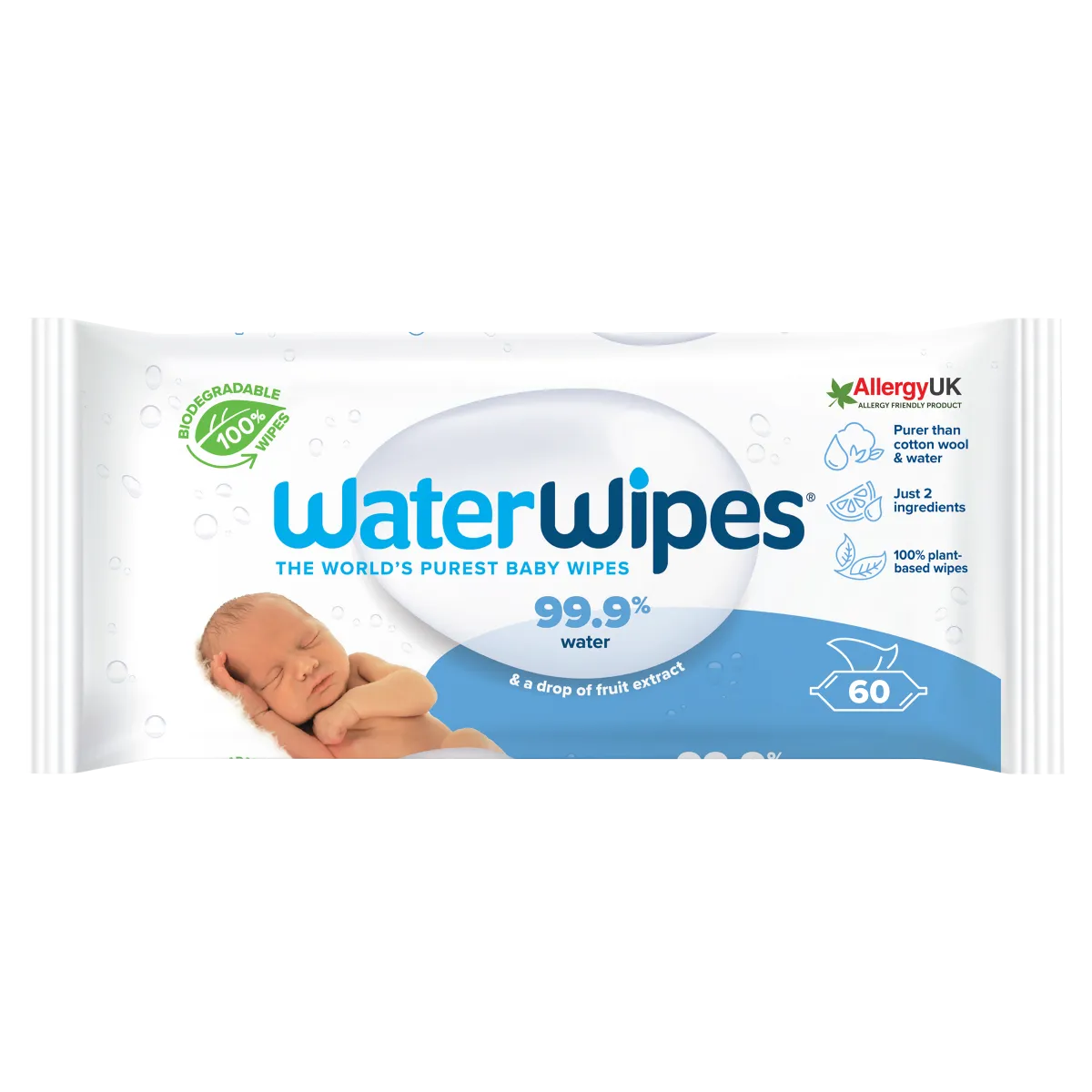 Water Wipes 99.9% water chemical for baby - 60 Wipes